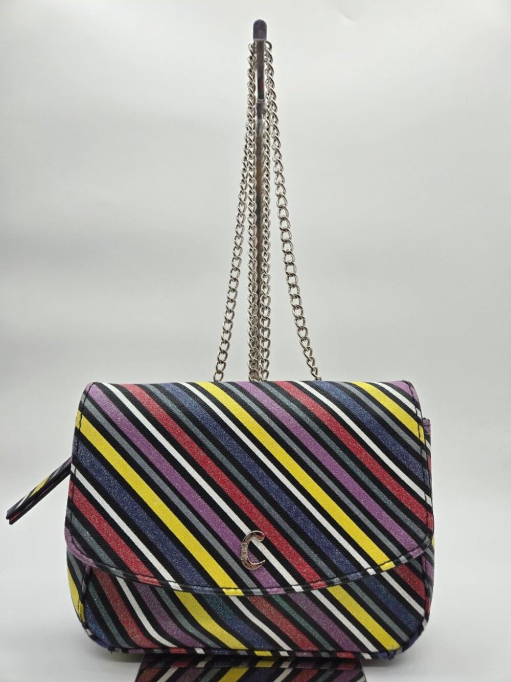 Circus by Sam Edelman Glitter Stripe Chain Strap Crossbody Bag EUC